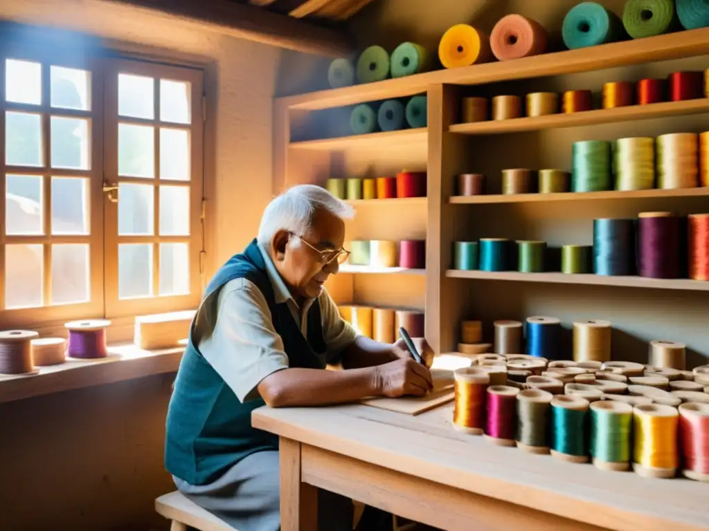 Un anciano artesano talla meticulosamente diseños en madera con herramientas tradicionales