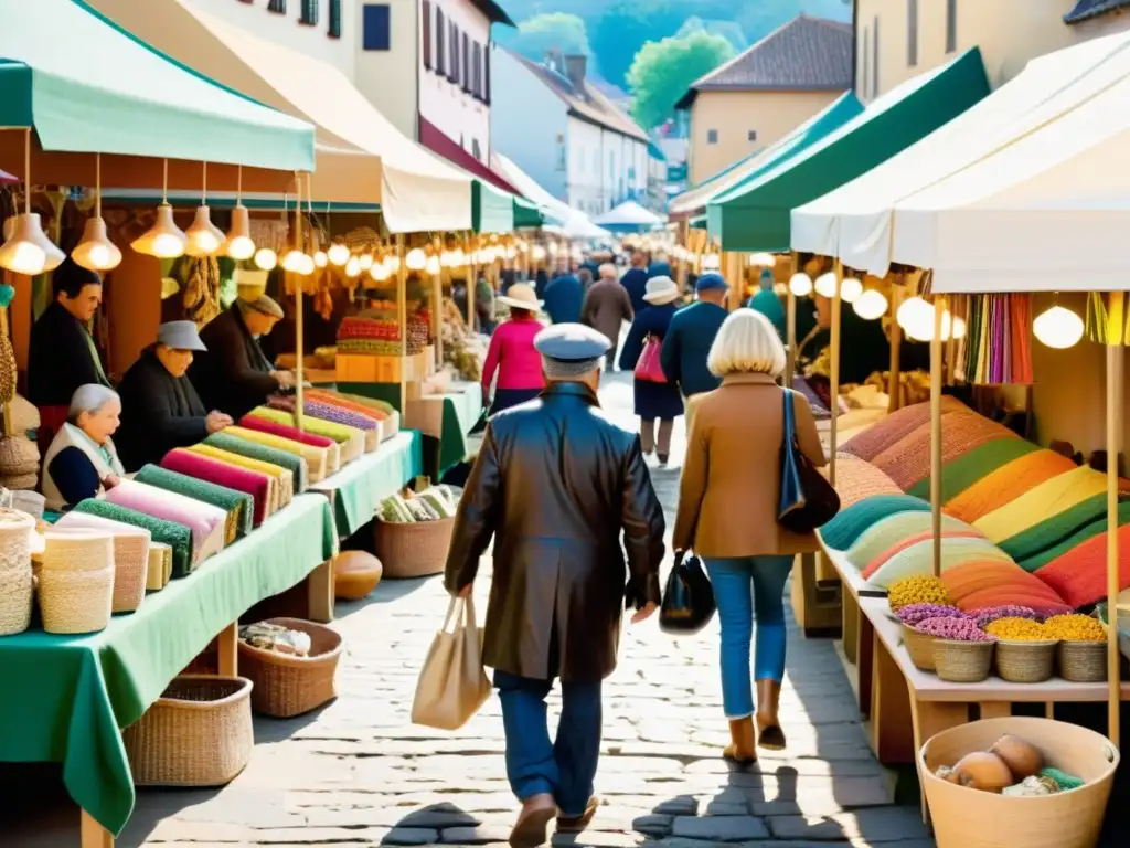 Una animada feria artesanal con productos únicos y coloridos