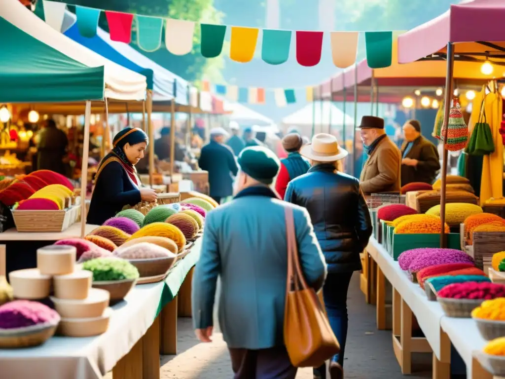 Un animado mercado de artesanías con una atmósfera nostálgica que captura la esencia de las plataformas digitales para vender artesanías