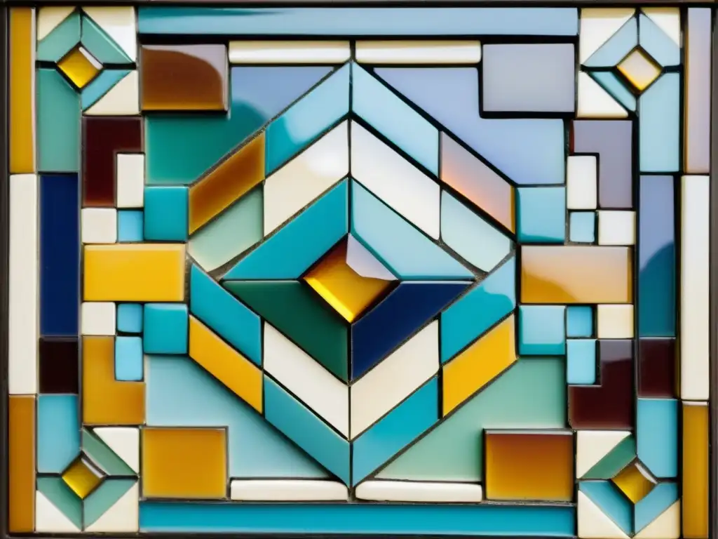 Un antiguo mosaico de colores vibrantes y patrones geométricos que evoca nostalgia y artesanía