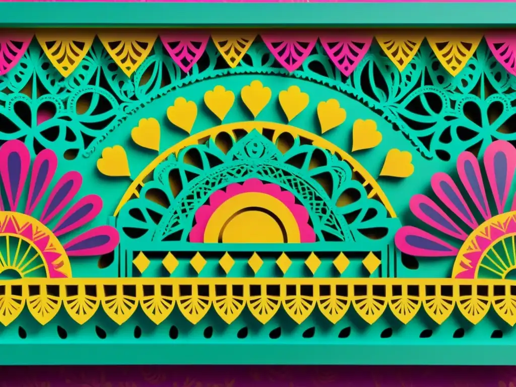 Arte digital inspirado en artesanía tradicional mexicana, con vibrantes colores y efectos digitales, fusionando herencia y tecnología