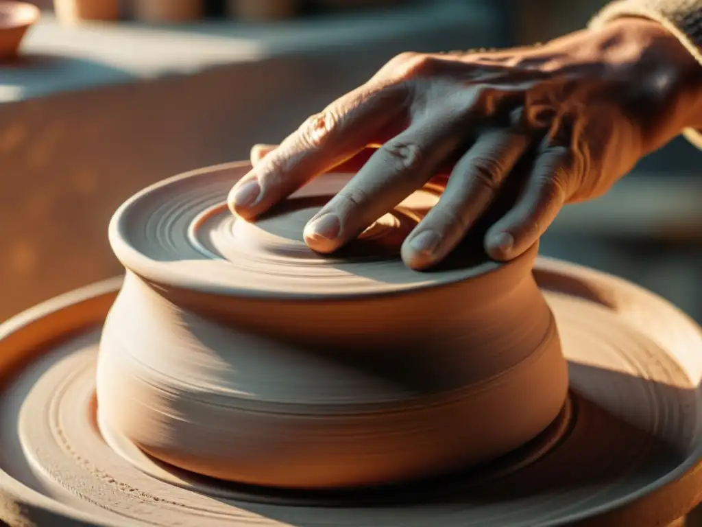 Un artesano moldea arcilla en un torno, fusionando tradición y tecnología