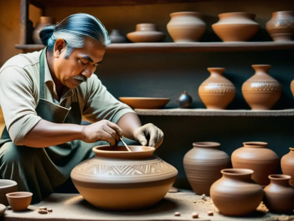 Un artesano profesionaliza la artesanía tradicional en una atmósfera cálida y vintage