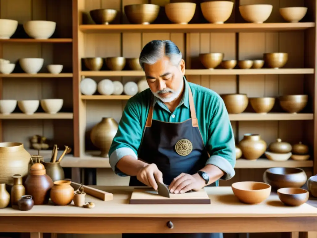 Un artesano hábil crea artesanía tradicional en un entorno nostálgico