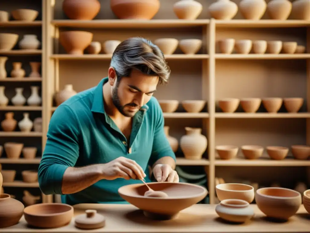 Un artesano restaura cerámica antigua con una impresora 3D, destacando la dedicación a la restauración cerámica antigua con tecnología moderna