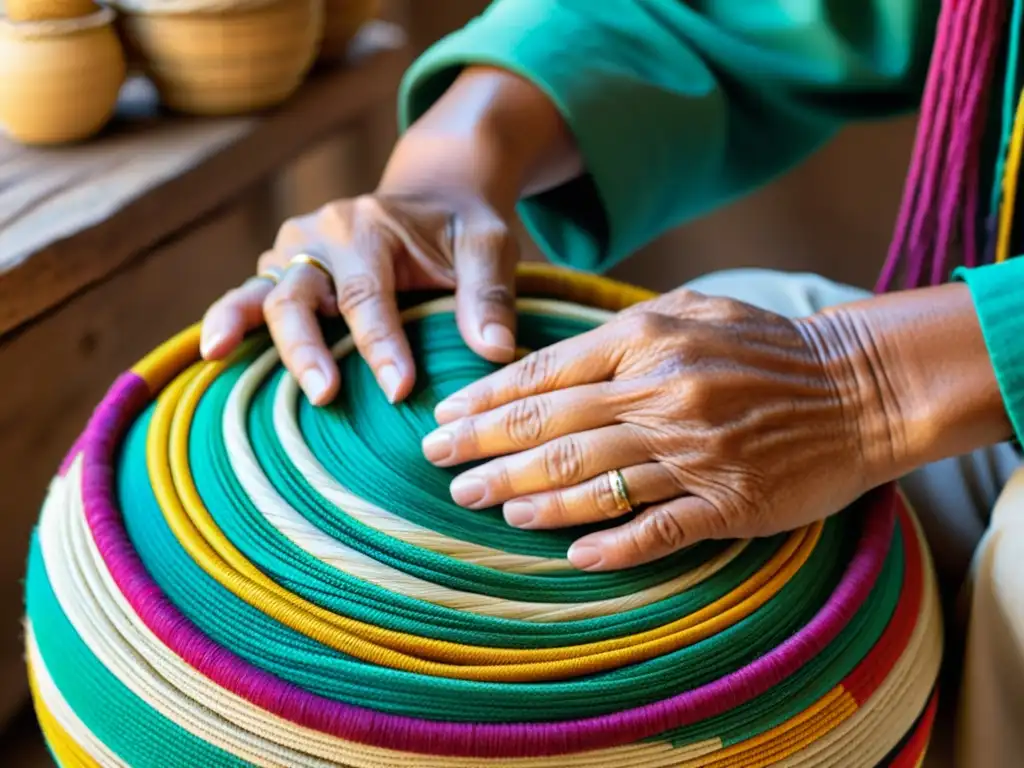 Artesano experto tejiendo cestas tradicionales Un artesano hábil teje con cuidado fibras naturales para crear un diseño de cesta tradicional