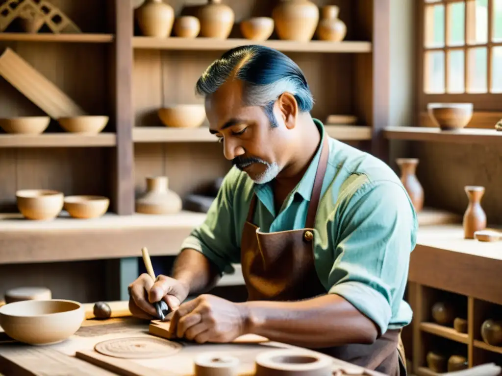 Un artesano tallando con dedicación y destreza, preservando la artesanía tradicional en la era digital