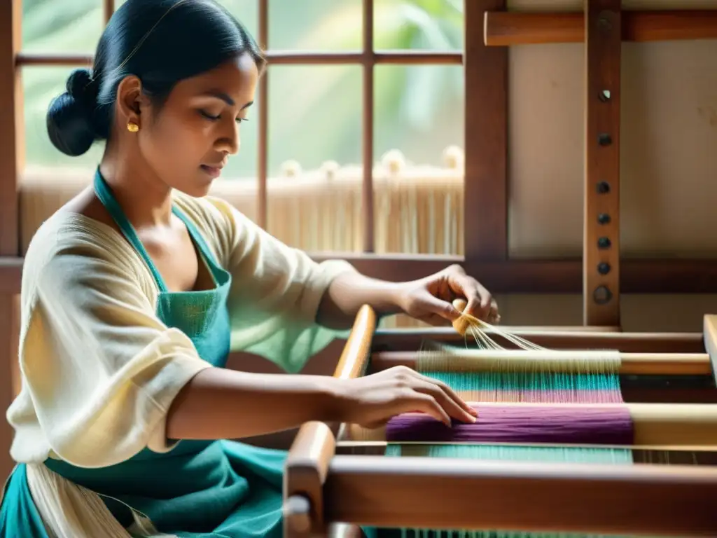 Un artesano teje con destreza un hermoso tejido artesanal en la era digital