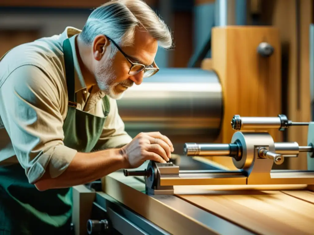 Un artesano guía con destreza la madera en una máquina CNC, fusionando la artesanía tradicional en la era digital con precisión y calidez en el taller