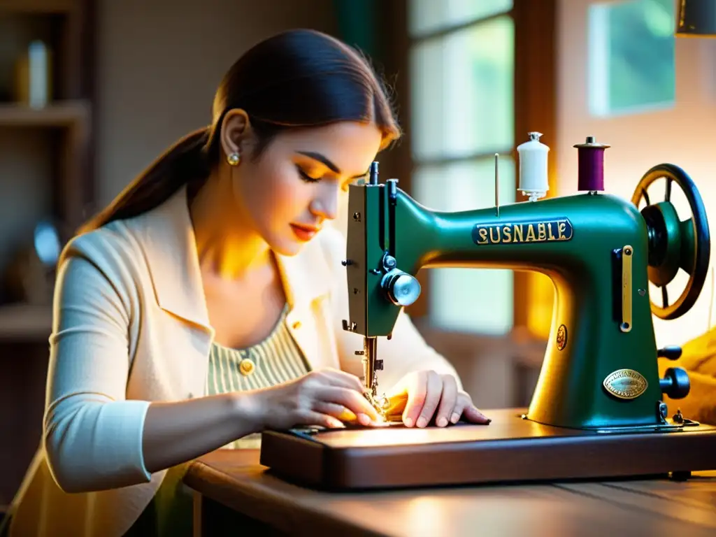 Un artesano con destreza confecciona moda sostenible en su taller, donde la luz cálida resalta las técnicas artesanales