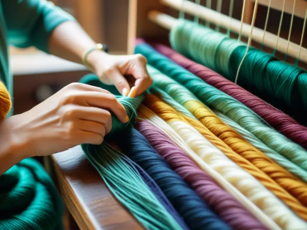 Un artesano teje con destreza un tapiz colorido y sostenible