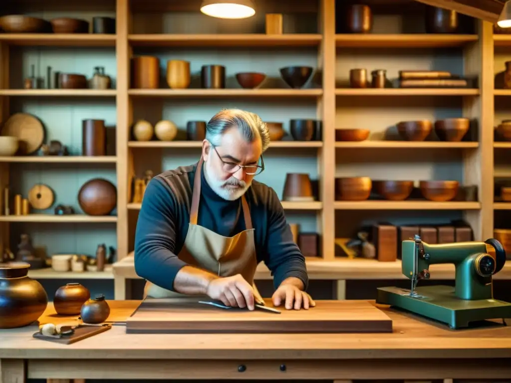 Artista digital fusiona tradición y tecnología Un artesano digital crea con pasión en su banco de trabajo, fusionando lo antiguo y lo nuevo