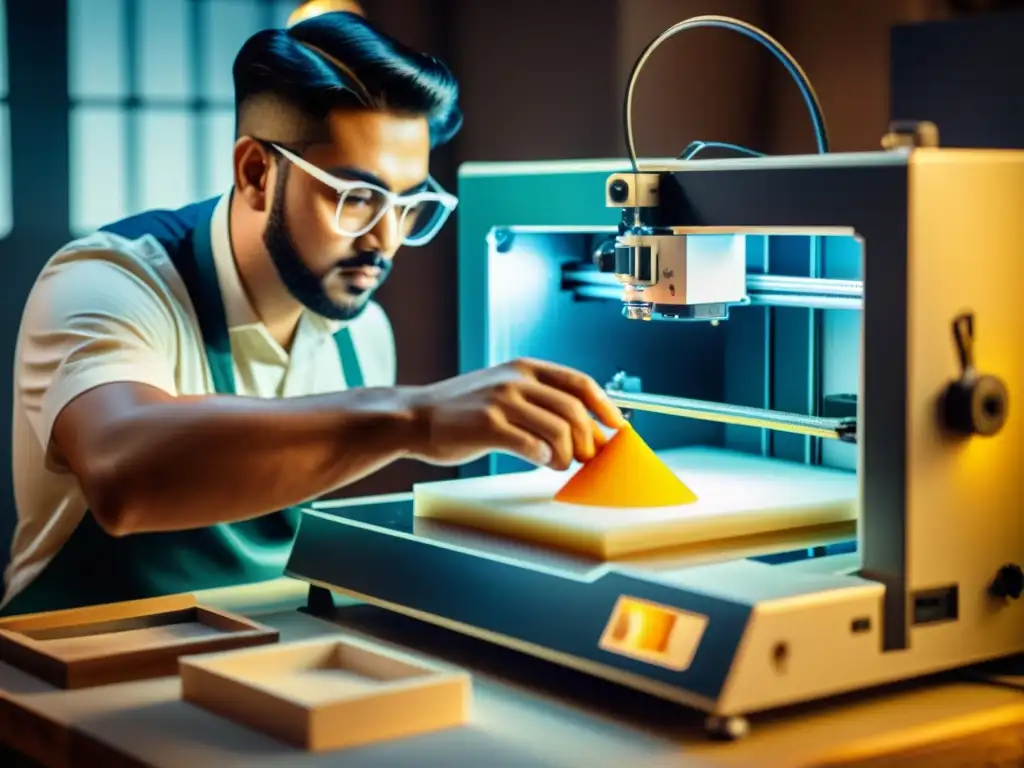 Artesano experto dando vida a su visión artística con impresión 3D vintage Un artesano experto utiliza la impresión 3D para artesanía personalizada