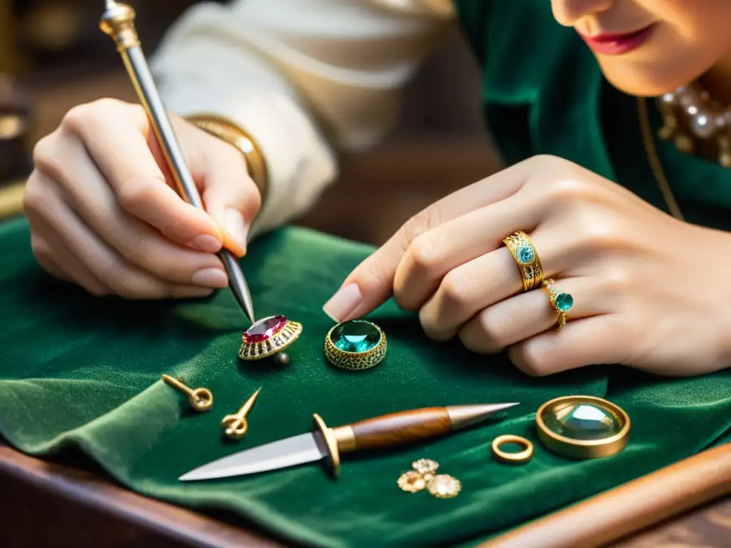 Un artesano experto elabora con cuidado una joya única a mano, resaltando el encanto de la artesanía