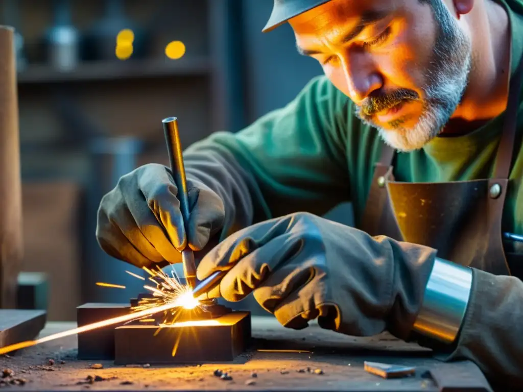 Un artesano experto moldea con esmero metal reciclado, creando una escultura impresionante