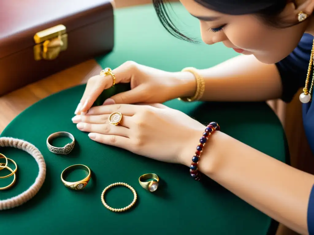 Un artesano experto vende joyería con historias cautivadoras en un ambiente nostálgico y cálido