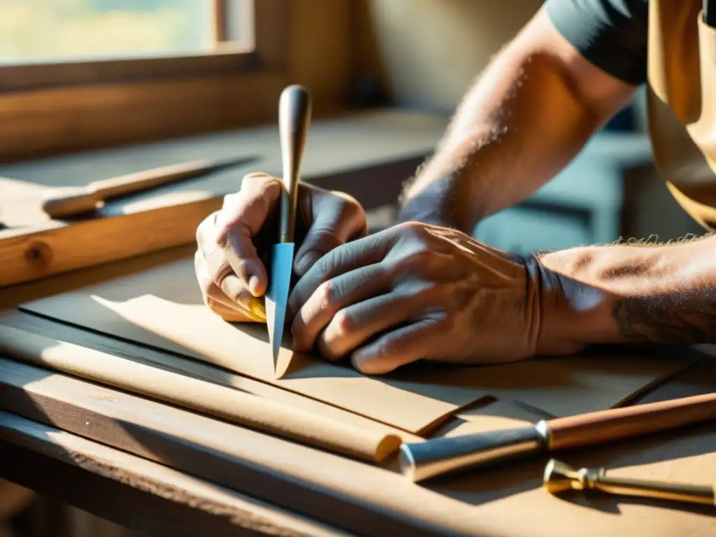 Un artesano experto moldea a mano un producto en un taller vintage iluminado por el sol