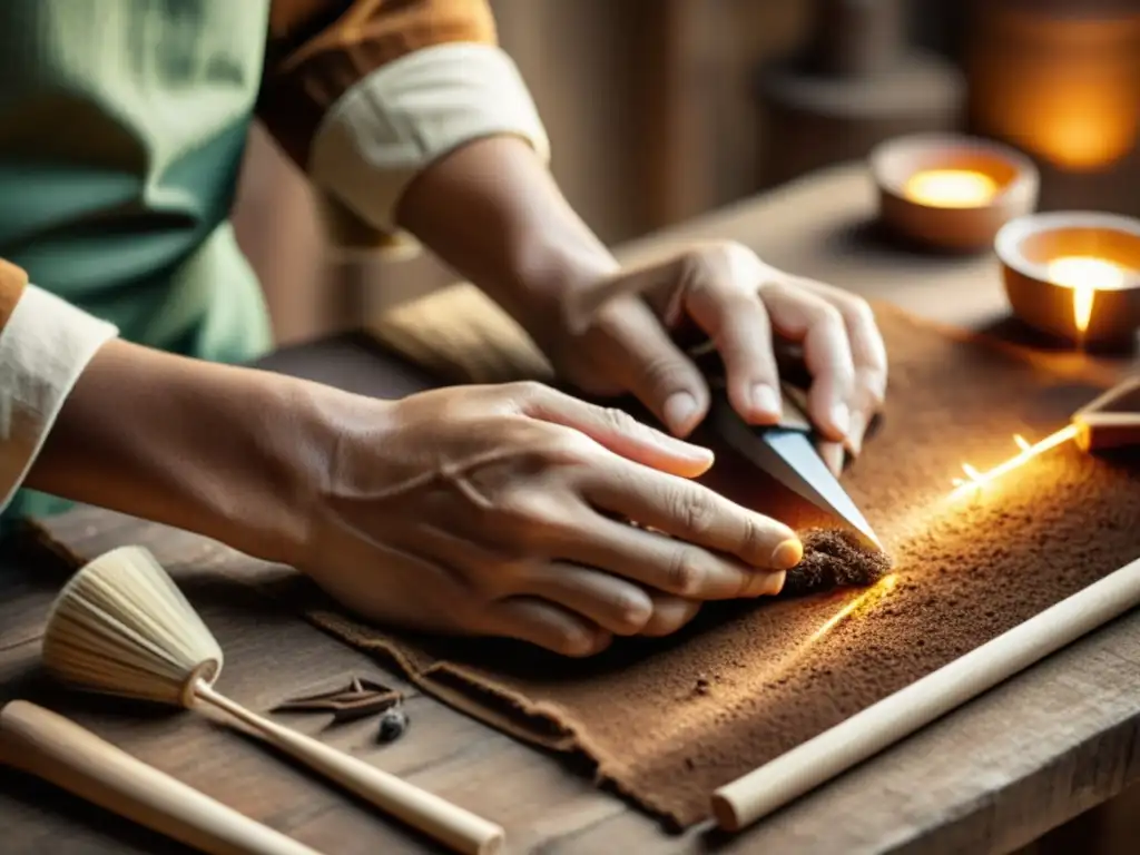 Un artesano experto crea una pieza de arte digital sostenible, fusionando tradición y modernidad