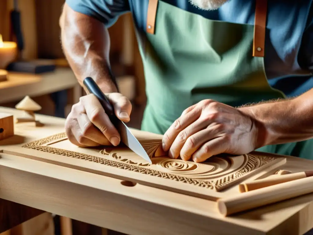 Un artesano experto talla con precisión una pieza de madera con tecnología asistida, combinando tradición e innovación