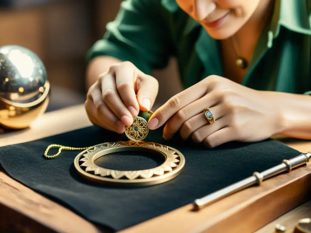 Un artesano experto crea joyería única con materiales reciclados, mostrando la artesanía tradicional e innovadora en joyería digital