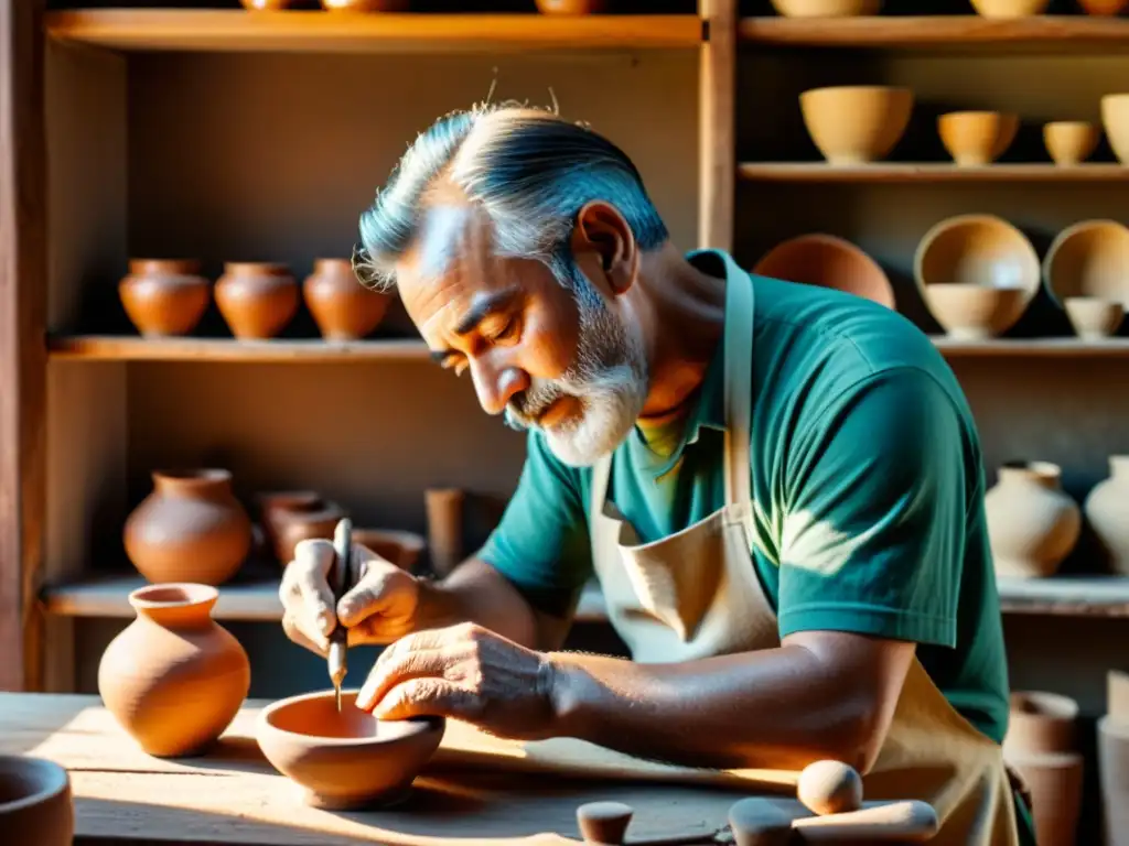 Un artesano crea una hermosa cerámica en su taller vintage