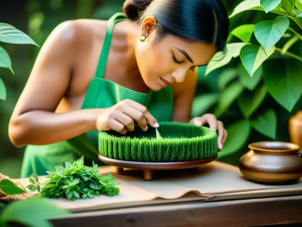 Un artesano crea una hermosa pieza rodeado de exuberante vegetación