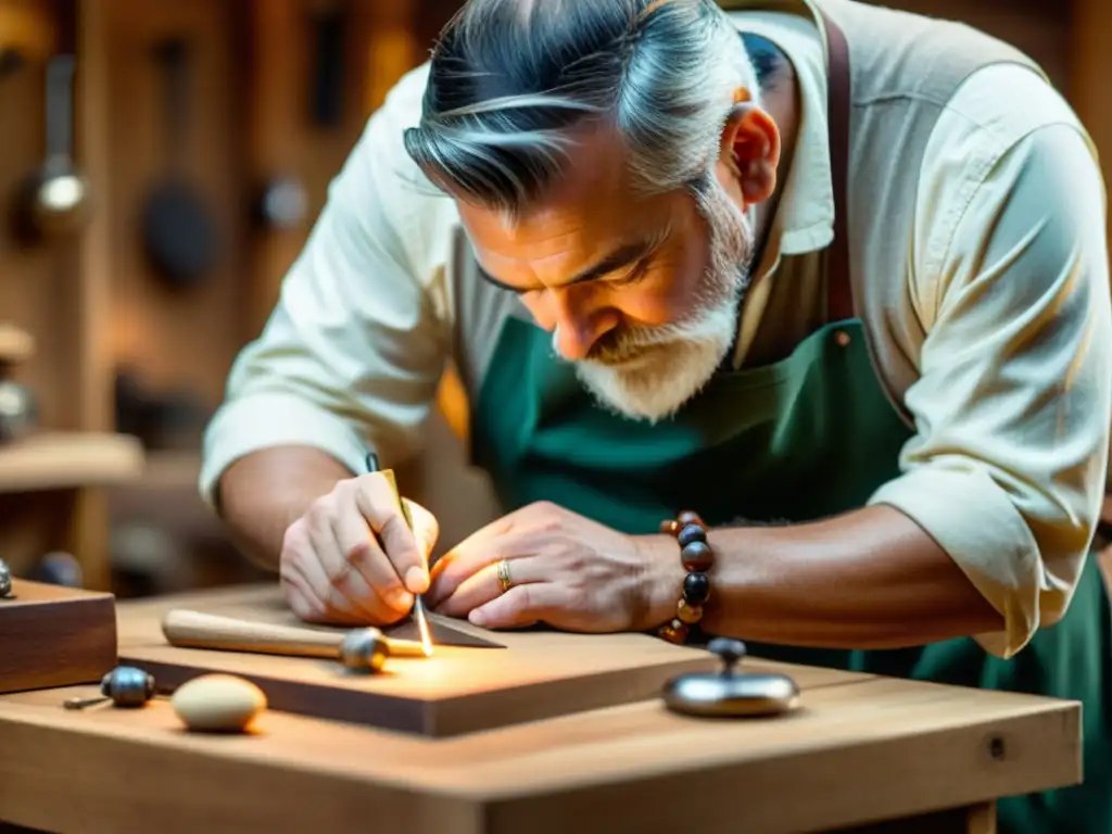 Un artesano crea joyería sostenible rodeado de materiales naturales