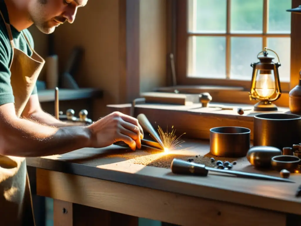 Un artesano crea joyería única con herramientas vintage en su taller