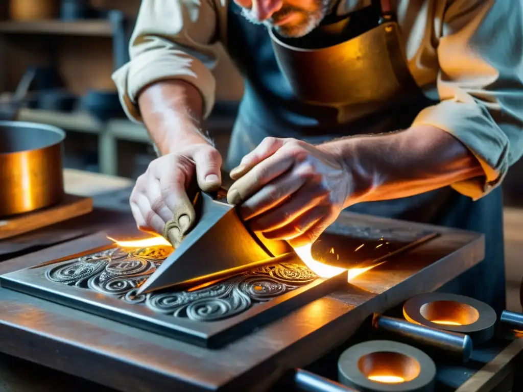 Un artesano trabaja el metal en un taller vintage