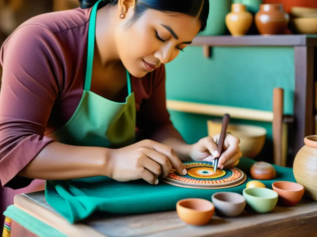 Un artesano meticuloso crea una obra de arte rodeado de materiales naturales, evocando armonía visual en diseño artesanal