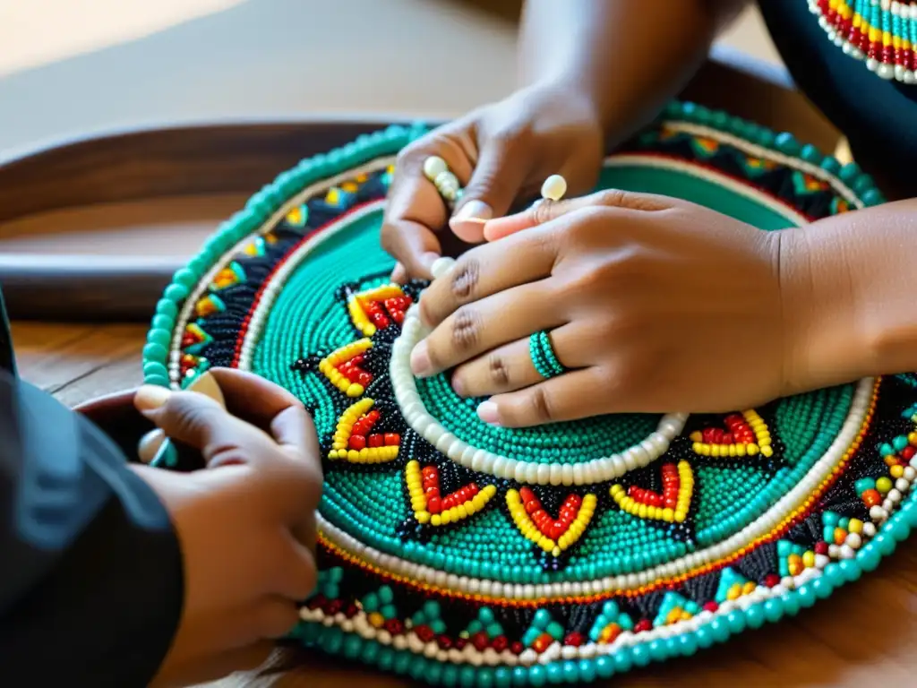 Un artesano nativo crea joyería con cuentas vibrantes, exudando destreza y tradición ancestral