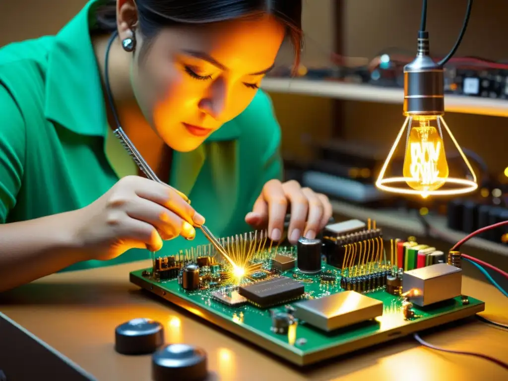 Un artesano hábil da nueva vida a componentes electrónicos antiguos, creando piezas únicas en su taller