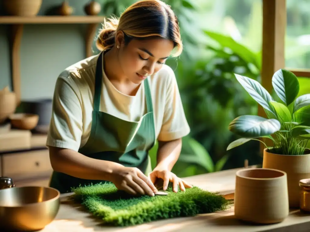 Un artesano crea una obra de arte digital en armonía con la naturaleza