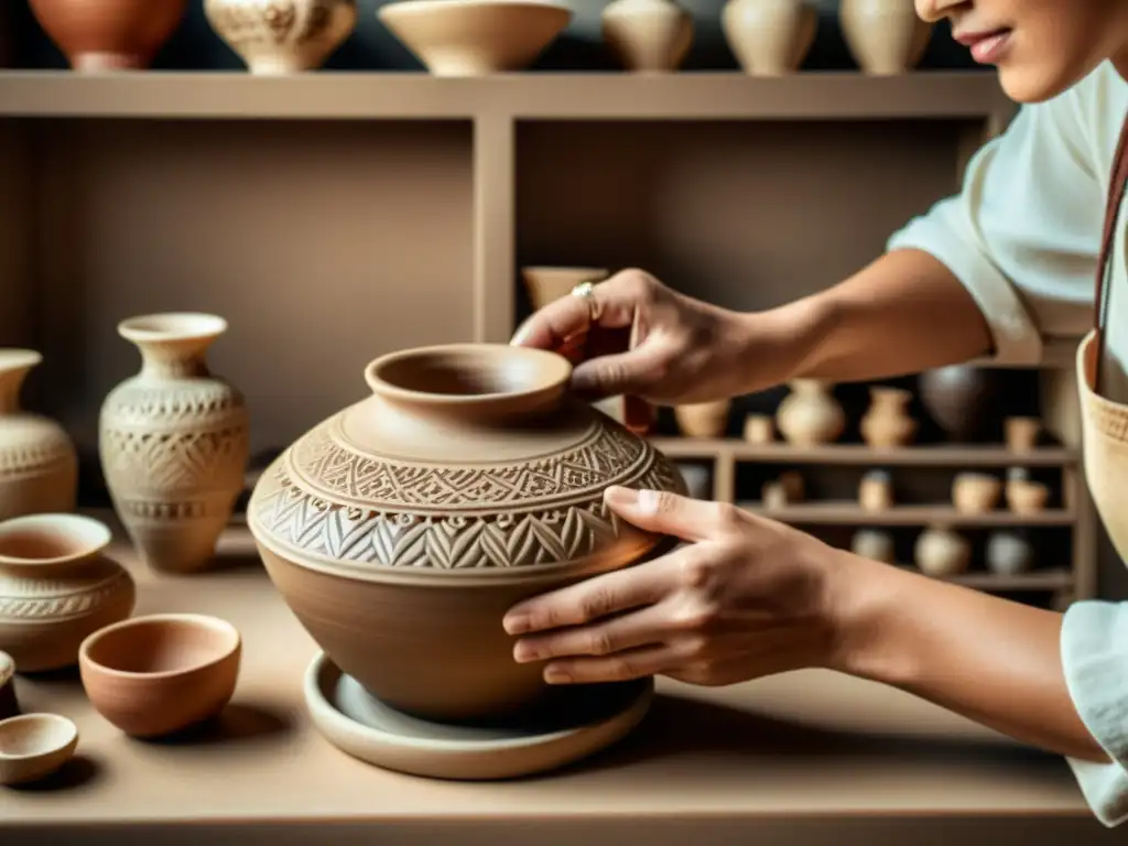 Un artesano moldea una pieza de cerámica con destreza, evocando la rica herencia de la artesanía tradicional cerámica