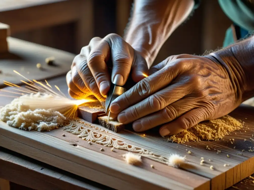 Un artesano talla con destreza diseños en madera, creando arte con sus manos