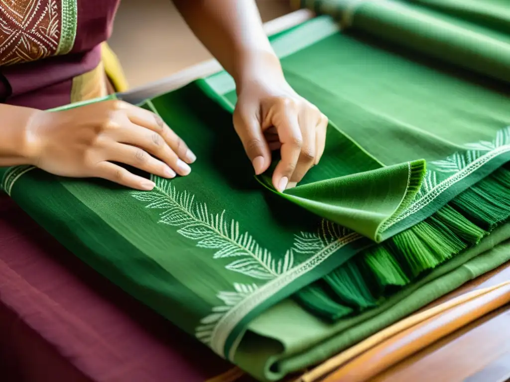 Artesano aplica tintes naturales a textil con tecnologías verdes en artesanía tradicional