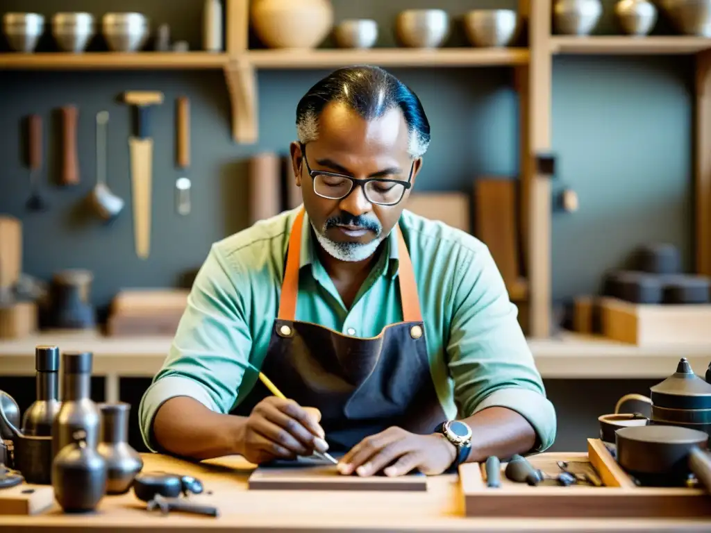 Un artesano tradicional trabaja en un fab lab, fusionando la artesanía con la tecnología moderna