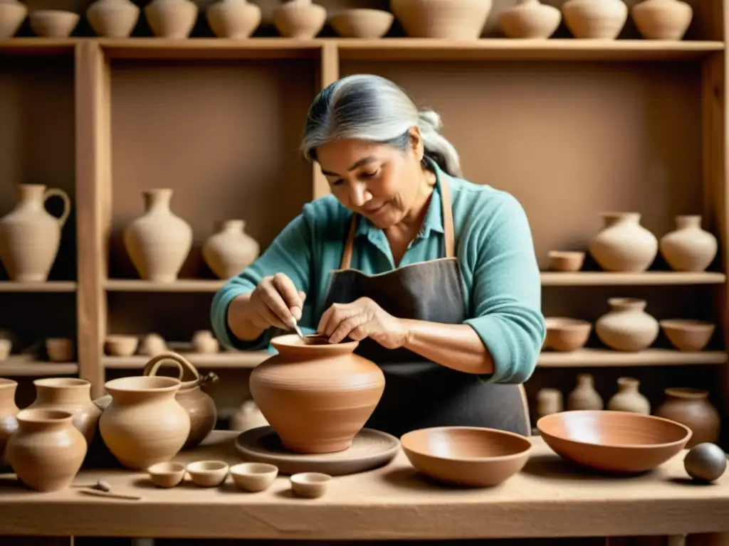 Un artesano tradicional crea una delicada cerámica rodeado de herramientas antiguas