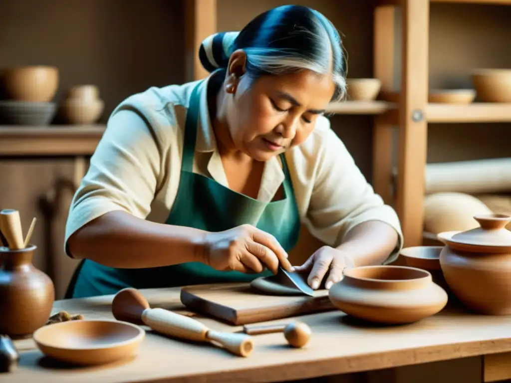 Un artesano tradicional crea una pieza única con materiales naturales, destacando el impacto ambiental de la artesanía tradicional