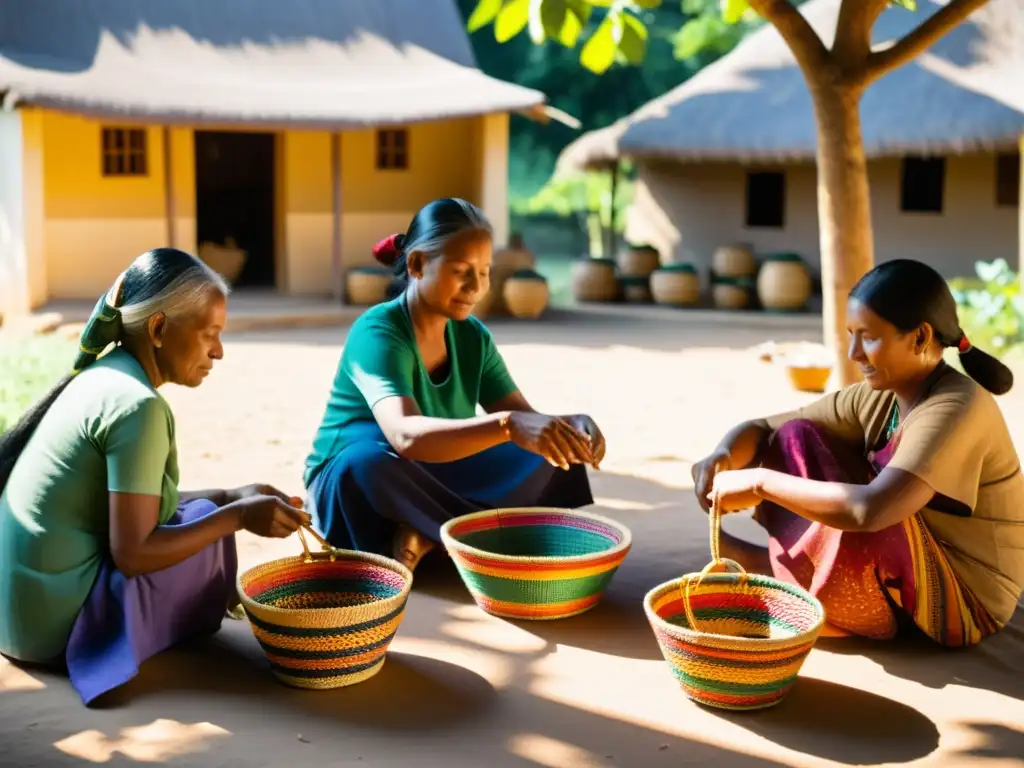 Artesanos tejiendo cestas en comunidad, creando belleza y diversificación habilidades comunidades artesanales