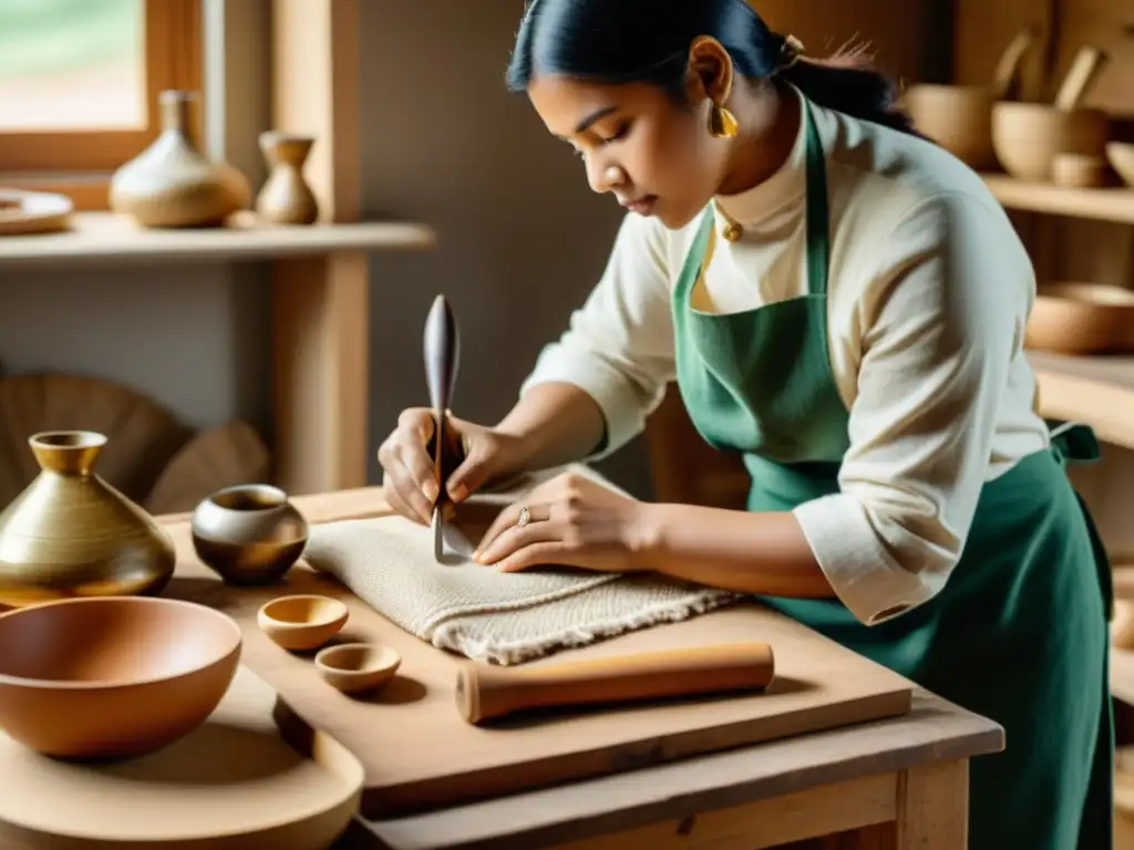 Artesanos crean productos sostenibles en un taller acogedor