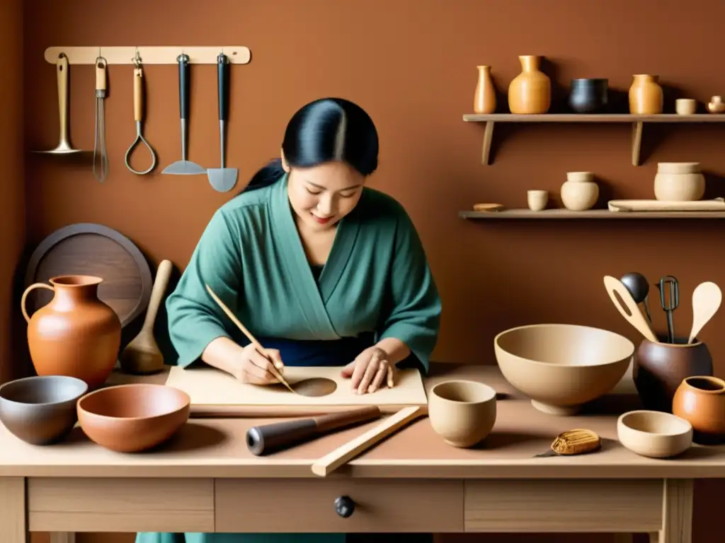 Artesanos practicando técnicas tradicionales rodeados de herramientas rústicas