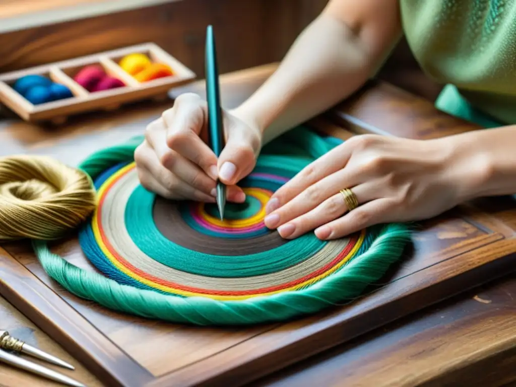 Un artista digital hábil crea una obra detallada en una mesa de madera vintage