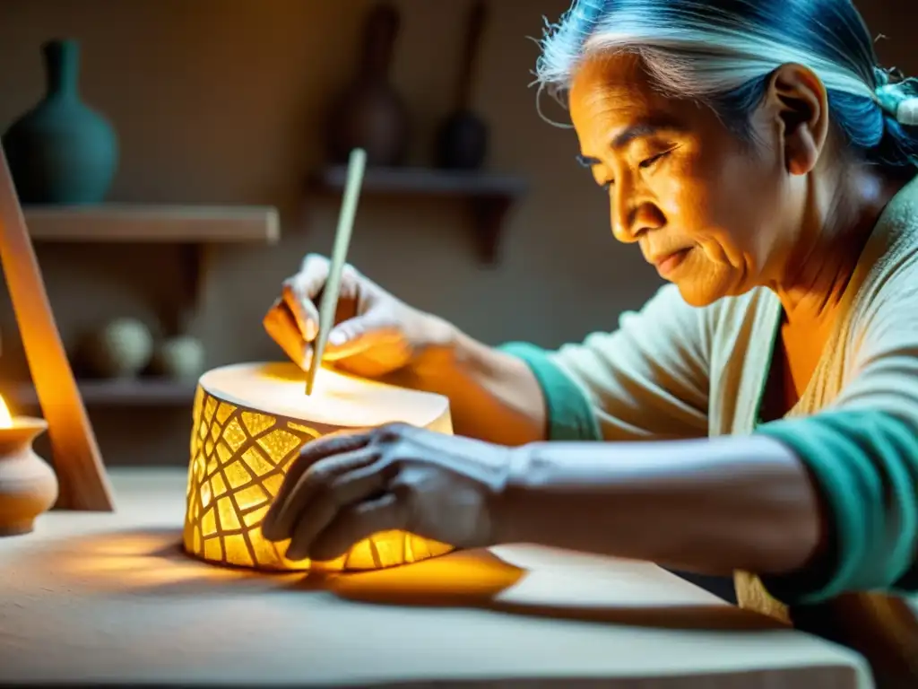 Un artista habilidoso crea una escultura de papel maché con técnicas tradicionales y herramientas vintage