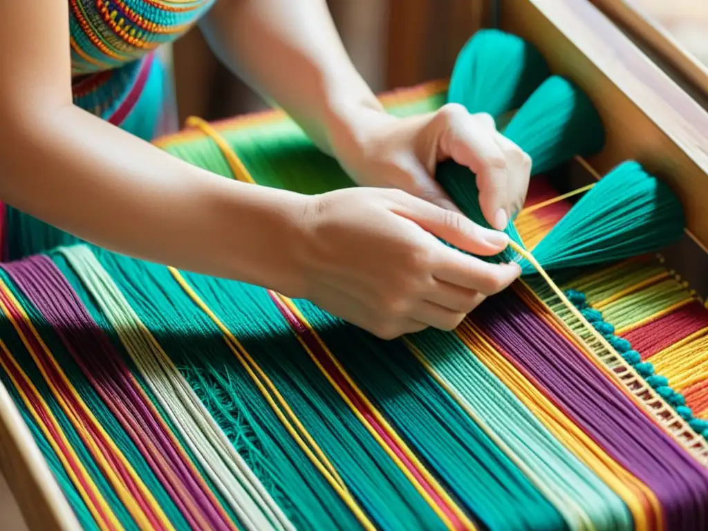 Un artista teje meticulosamente hilos de plástico reciclado, transformando residuos en materiales artesanales con creatividad y conciencia ambiental