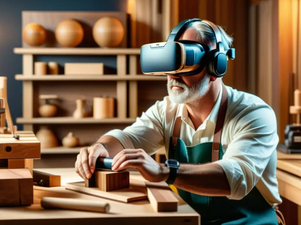 Un artista de madera usa realidad virtual para esculpir una obra detallada, fusionando tradición y tecnología