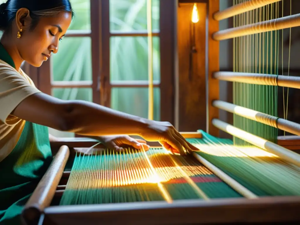 Artista teje con técnicas artesanales en branding digital, creando textiles tradicionales con esencia y autenticidad cultural