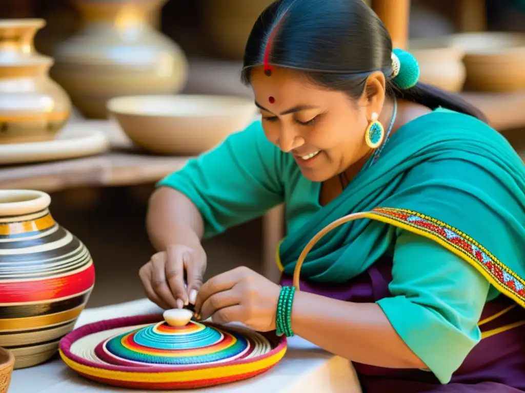 Artistas creando artesanía tradicional impulsa economía local en bullicioso mercado, destacando su impacto cultural y económico