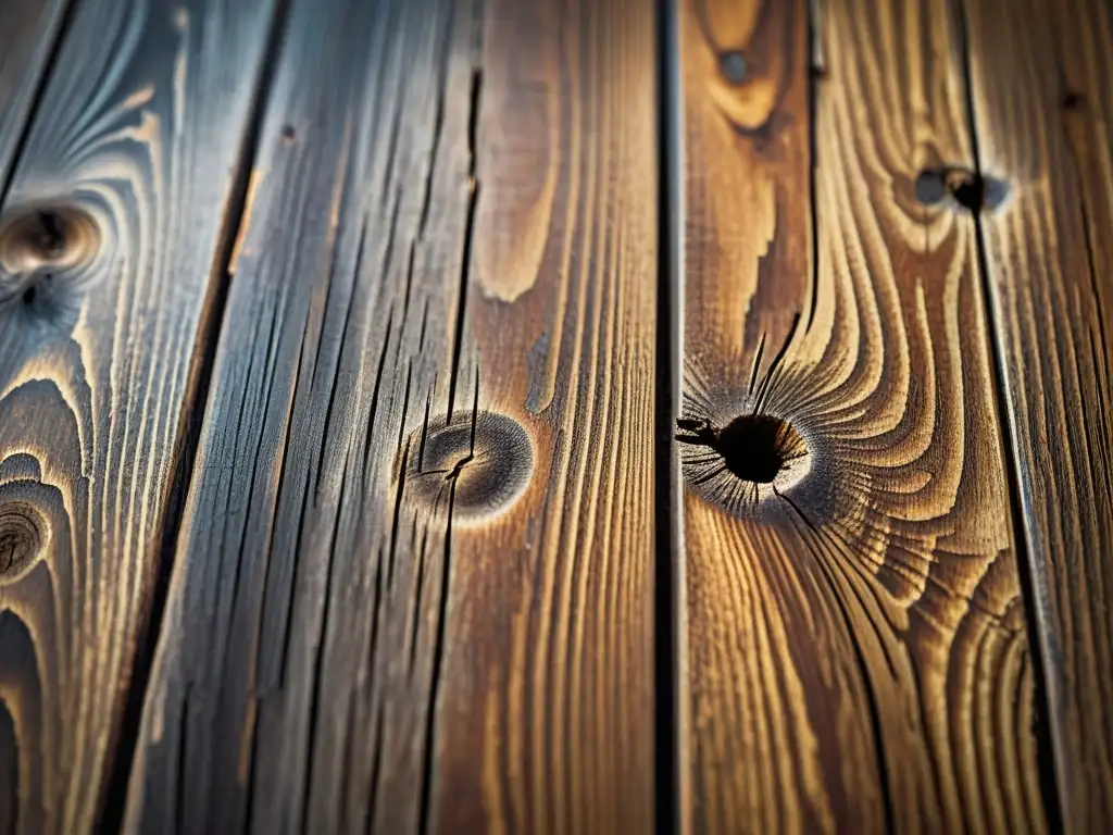 Fotografiando la belleza de una mesa de madera envejecida, con ricos tonos cálidos y patrones de vetas intrincados