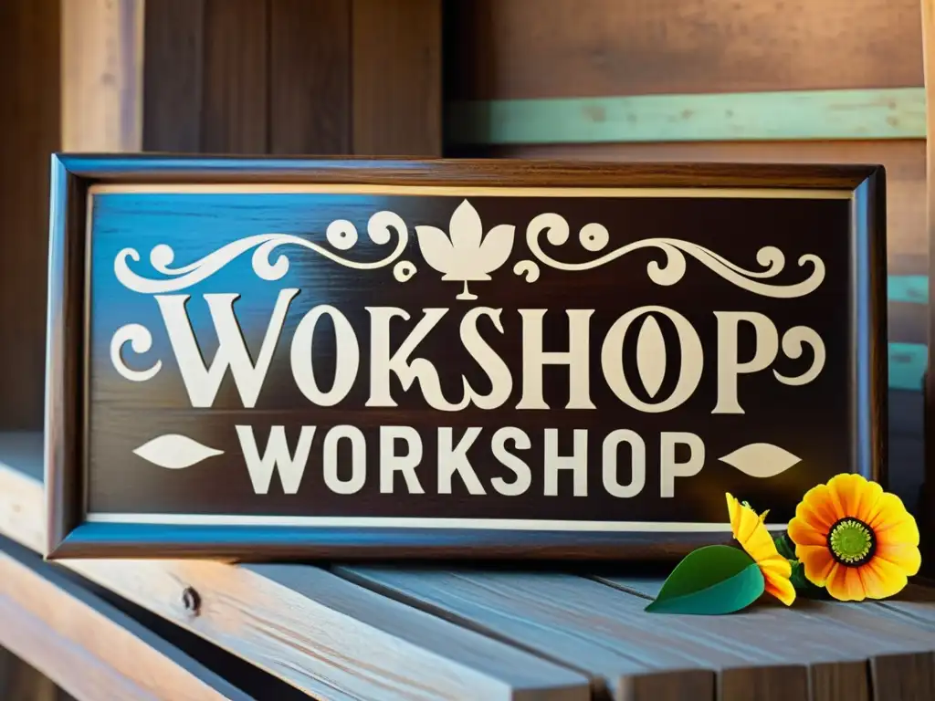 Cartel artesanal vintage: tradición y elegancia Un cartel de madera envejecida con detalles artesanales, productos y tipografía elegante evoca la artesanía tradicional
